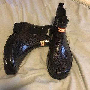 Navy glitter ankle hunter rain boots